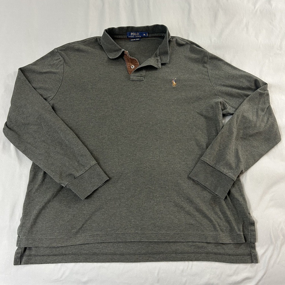 POLO RALPH LAUREN Shirt Men's XL 100% Pima Soft Cotton Gray Flesh Pony Rugby